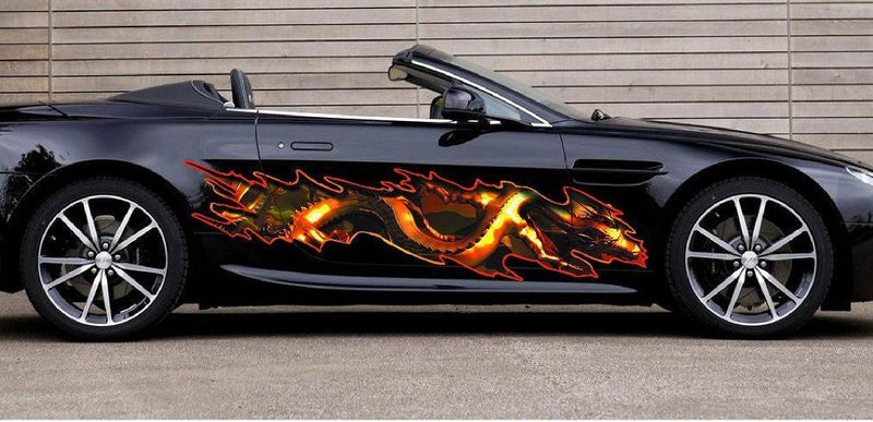 dragon decal on black car